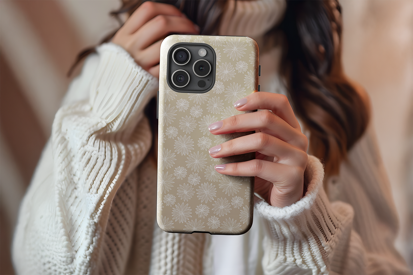 A cute girl holding our Ice Queen design phone case